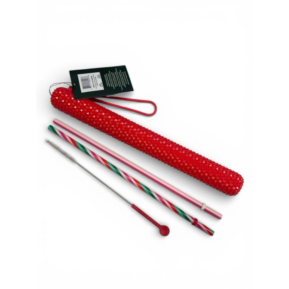 Starbucks 2024 Christmas 2 Reusable Straws Cleaning Brush And Travel Case - Picture 2 of 4